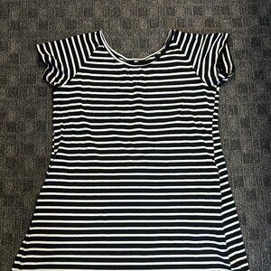 black/white striped stretchy mini dress/tunic goth emo XL short sleeve